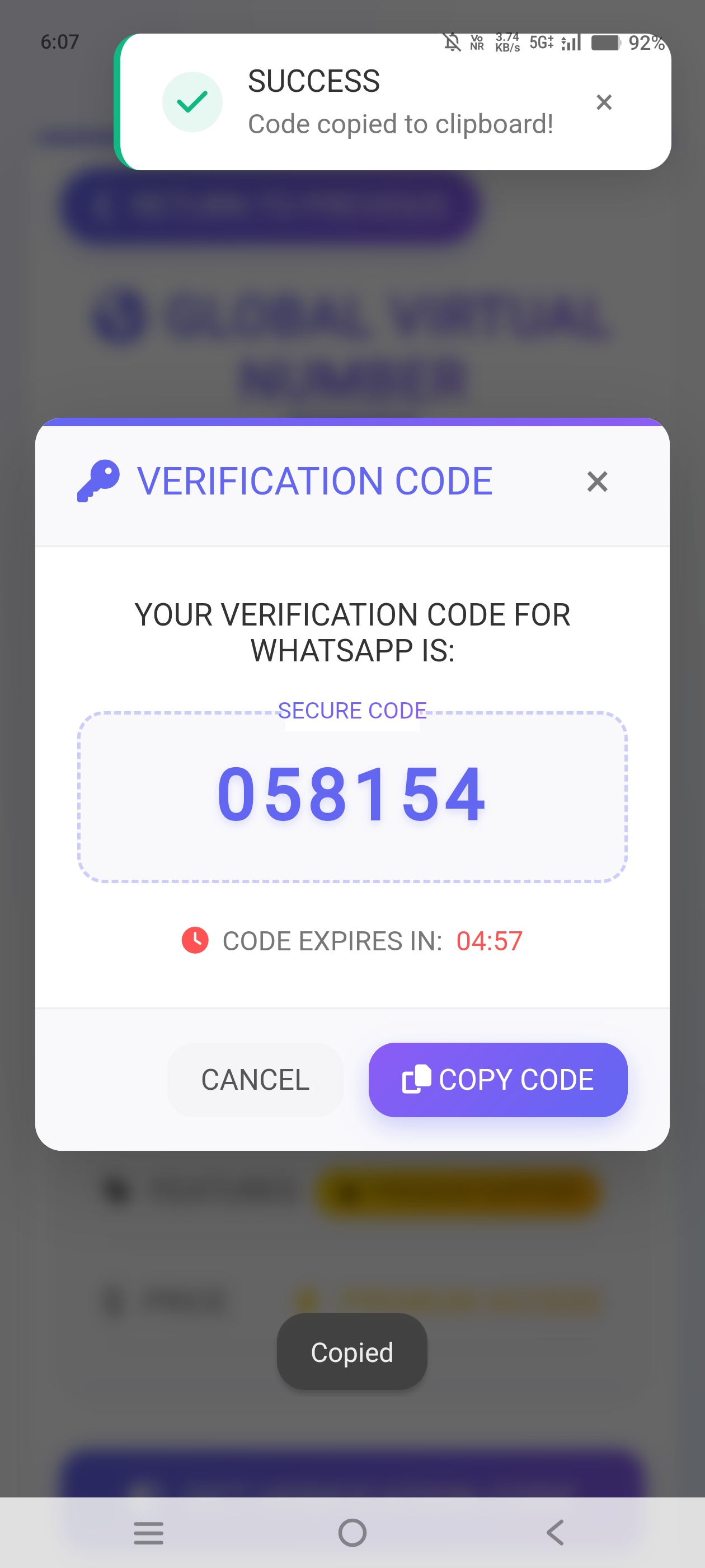 Screenshot of Download Global OTP V2 APK v2.0 – Unlimited Temporary OTP Numbers APK interface
